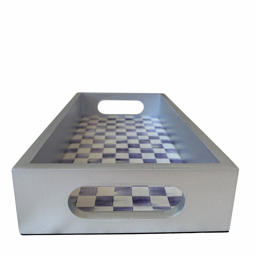 Mackenzie Childs Violet Check Glass Vanity Tray New in Original Box - Picture 5 of 10